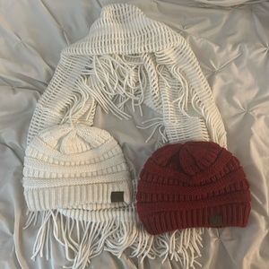 2 C.C Unisex ChunkySoft Stretch Cable Knit Warm Fuzzy Lined Beanie/circle scarf